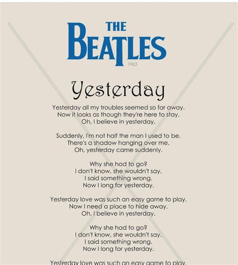 the beatles yesterday tekst|teksty piosenek beatles.